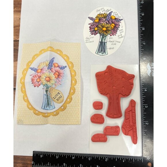 Rare HTF Taylored Expressions Daisy Bouquet Rubber Stamp Set - Picture 2 of 2